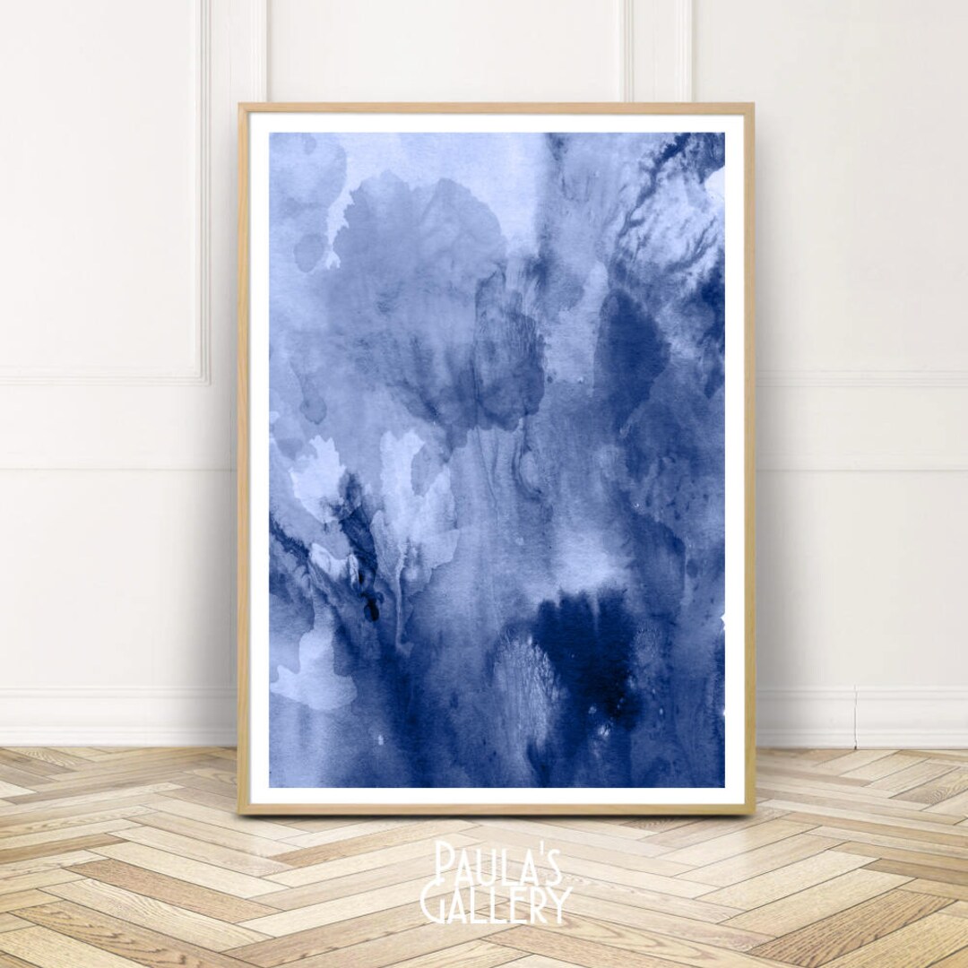 Abstract Blue Watercolor Print Navy Watercolour Wall Art Etsy