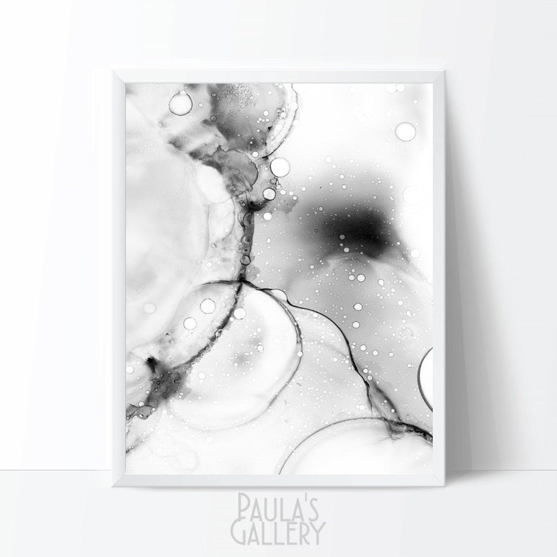 Black White Alcohol Ink Print, Abstract Painting Printable Wall Art ...