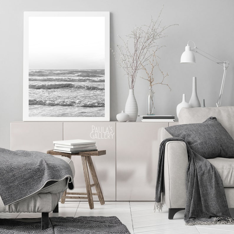 Coastal Wall Art Beach Print Ocean Waves Poster Black White Etsy