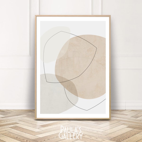 Grauer abstrakter Druck, zeitgenössische Wandkunst, abstraktes geometrisches Poster, beige abstraktes Wohndekor, modernes minimalistisches Interieur, Schlafzimmerkunst