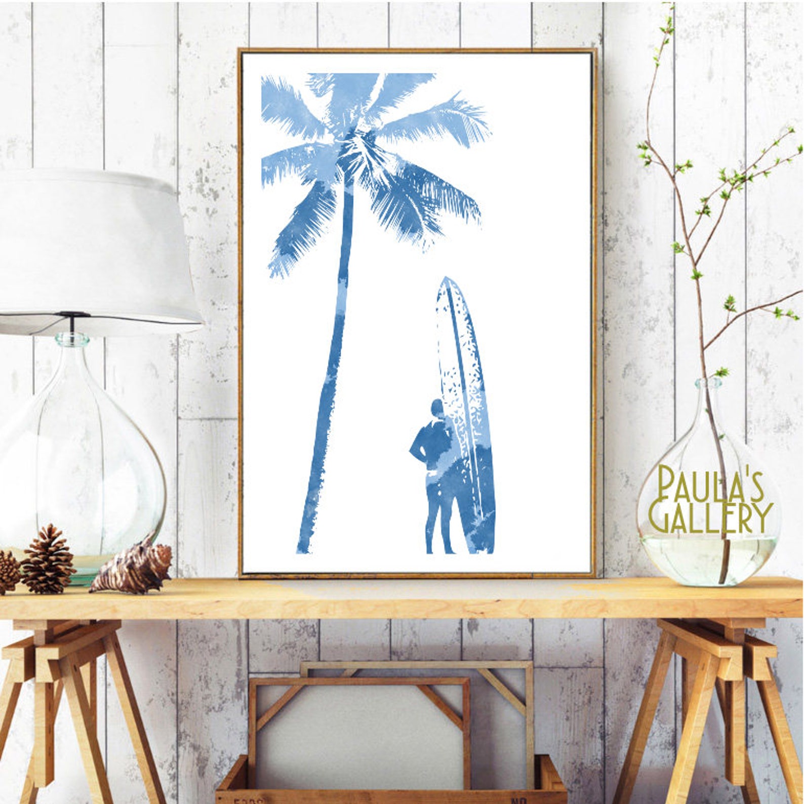 Surf Art Print Vintage Surf Wall Art Palm Tree Poster Etsy