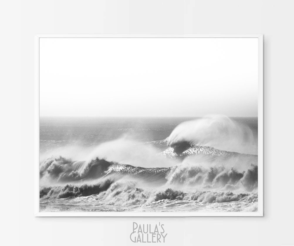 Ocean Print, Waves Wall Art, Surf Photography Print, Black White Printable Art, Beach Photo, Coastal Poster