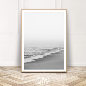 Beach Photography, Beach Print, Coastal Wall Art, Black White Ocean Shore Poster, Digital Prints, Home Decor, Printable Instant Download