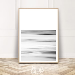 Black White Blurry Waves Photography Print, Printable Ocean Wall Art, Coastal Vertical Poster, Digital Download, Bedroom Art Gift