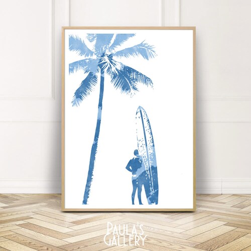 Surf Art Print Vintage Surf Wall Art Palm Tree Poster Etsy