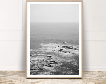 Ocean Photography, Ocean Print, Sea Poster, Black White Waves Wall Art, Digital Print, Printable Wall Decor, Coastal Print, Calm Wall Print