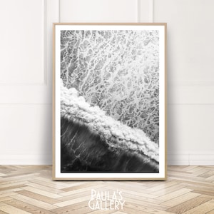Ocean Photography Print, Aerial Ocean Wall Art, Ocean Decor, Wave Printable Poster, Wave Print, Surf Art, Black White Sea Art