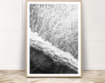 Ocean Photography Print, Aerial Ocean Wall Art, Ocean Decor, Wave Printable Poster, Wave Print, Surf Art, Black White Sea Art
