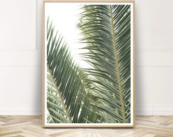 Green Palm Print, Large Palm Wall Art, Palm Leaf Photography, Printable Palm Decor, Digital Download, Tropical Wall Art, Green Palm Leaves