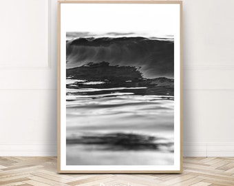 Black White Wave Photography, Ocean Water Poster, Coastal Beach Printable Wall Art, Digital Download, Reflections Photography