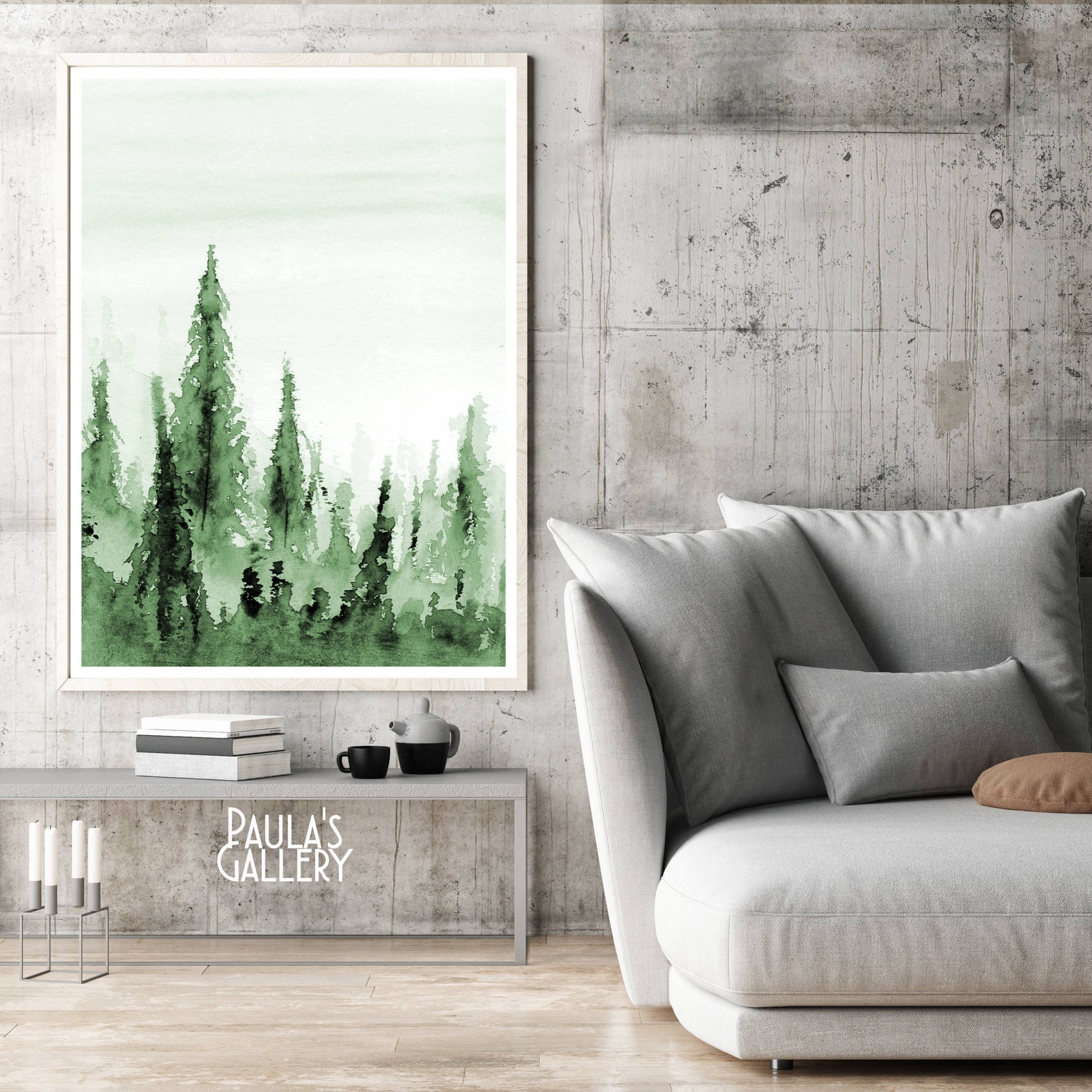 Green Watercolor Print Green Watercolor Wall Art Forest Etsy