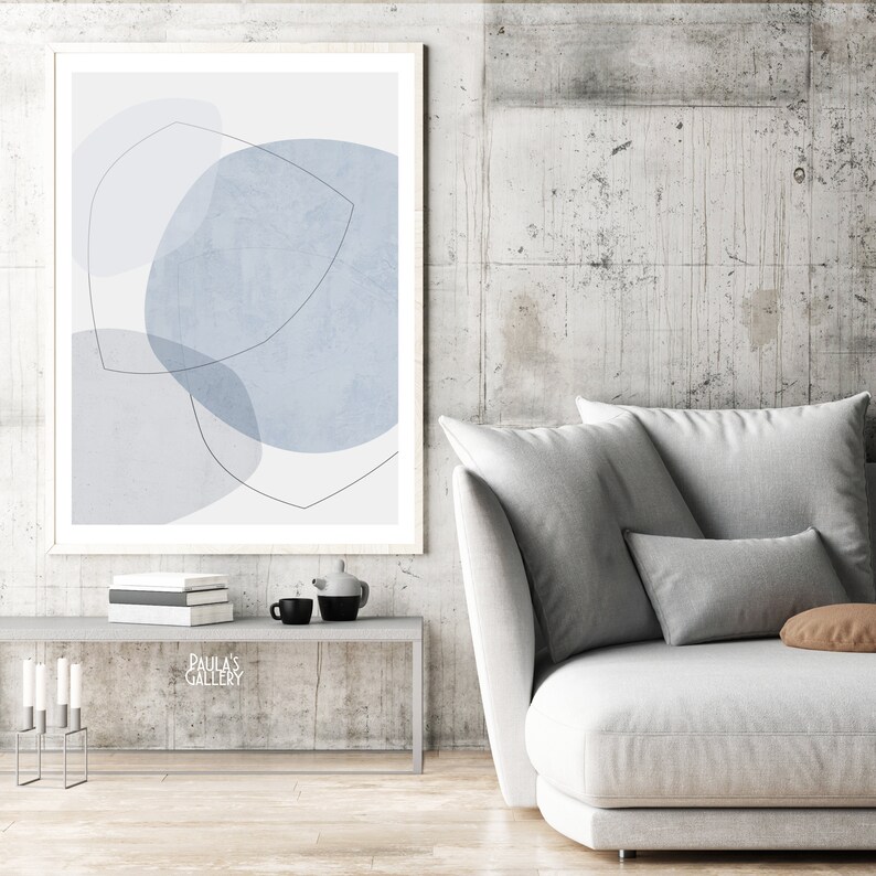 Blue Abstract Wall Art Gray Modern Abstract Art Contemporary Etsy