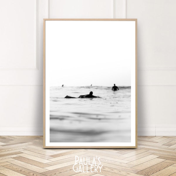 Surf Print, Surf Art Photography, Surfing Poster, Surfer Decor, Beach Printable, Black White Art, Ocean Wall Art