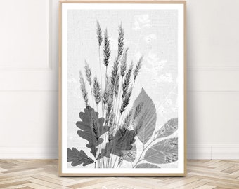 Leaves Print, Botanical Wall Art, Plant Black White Art, Printable Leaf Collage Poster, Living Room Decor, Spring Art, Bedroom Print