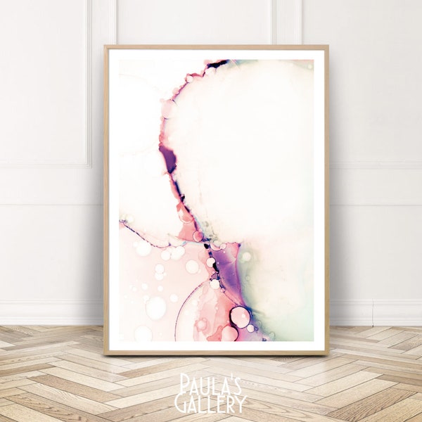 Alcohol Ink Art, Alcohol Ink Print, Abstract Wall Art, Pink White Painting, Digital Poster, Downloadable Abstract Art, Bedroom Decor