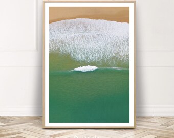 Beach Aerial Photography, Ocean Printable Wall Art, Beach Print, Wave Poster, Wave Print, Ocean Wall Decor, Crashing Wave, Green Water Sea