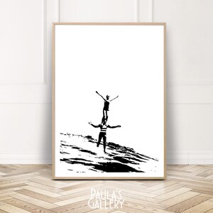 Tandem Surf Wandkunst, Vintage Surf Print, Surfen Poster, schwarz weiß druckbar, digitaler Download Kunst, große Wand-Dekor