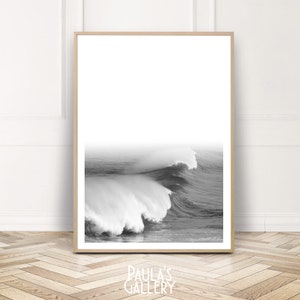 Black White Waves Poster, Printable Ocean Photography, Coastal Wall Art, Crashing Surf Print, Home Decor Gift, Digital Download
