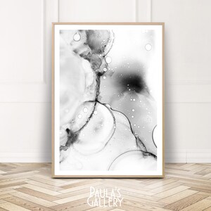 Black White Alcohol Ink Print, Abstract Painting Printable Wall Art, Watercolor Digital Prints, Large Modern Art Poster, Home Decor Gift