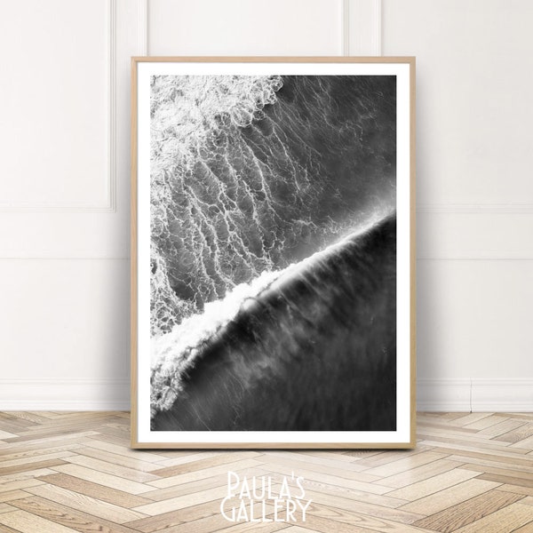 Ocean Photography, Ocean Art, Wave Print, Printable Surf Wall Art, Coastal Decor, Beach Poster, Black White, Aerial Photography