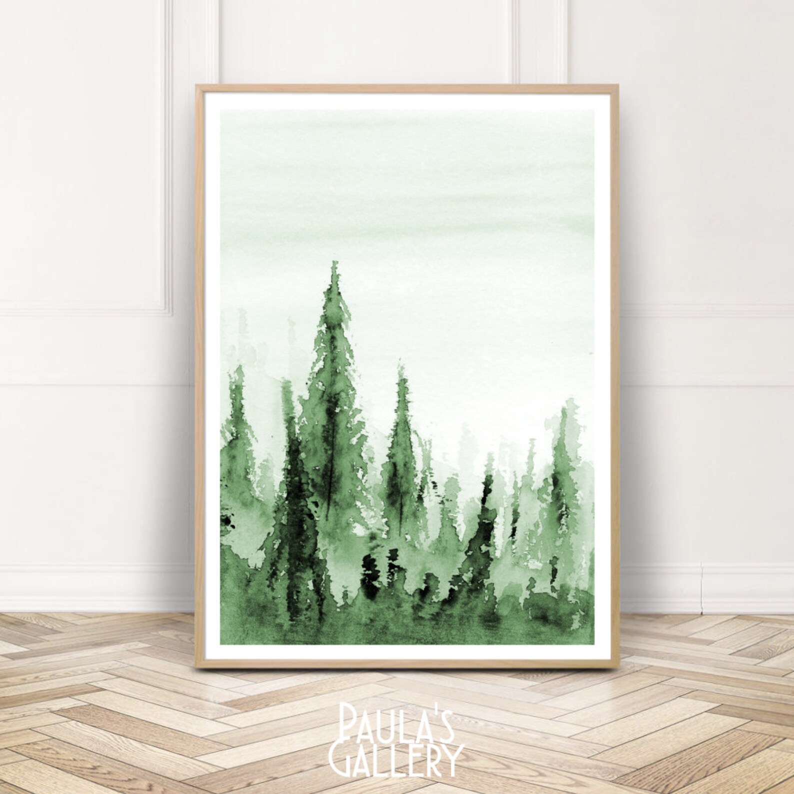 Green Watercolor Print Green Watercolor Wall Art Forest Etsy