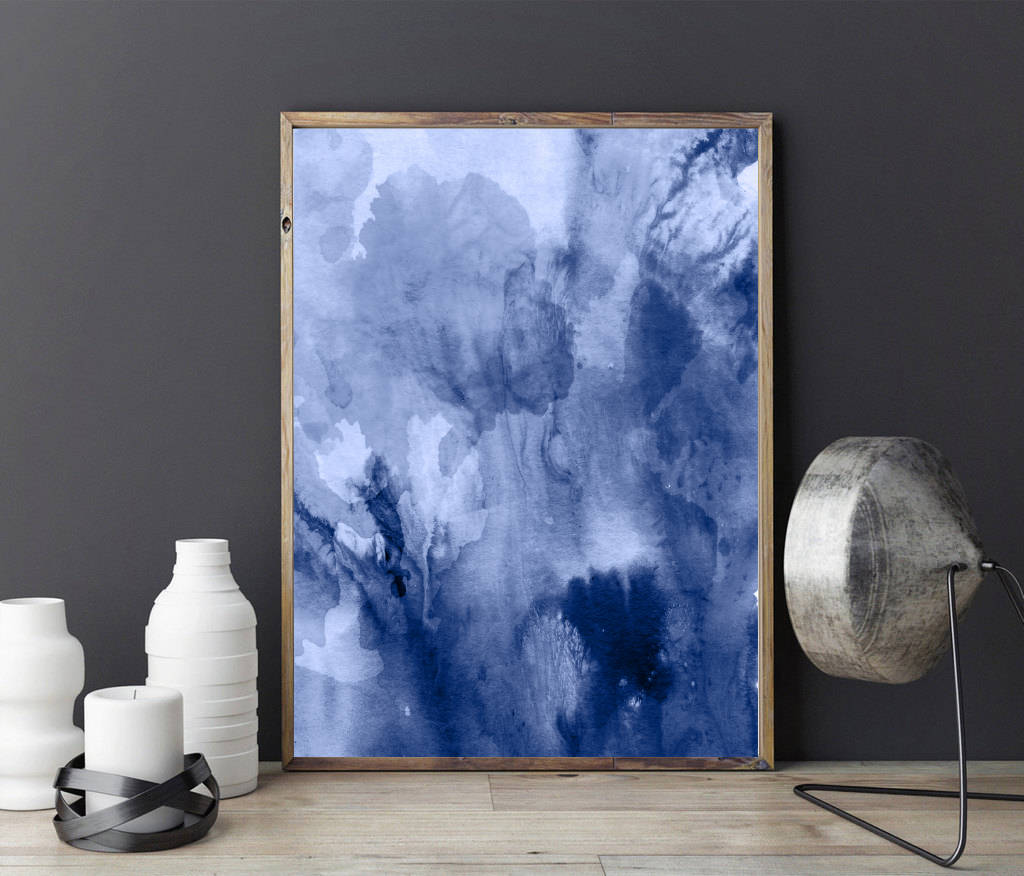 Abstract Blue Watercolor Print Navy Watercolour Wall Art Etsy