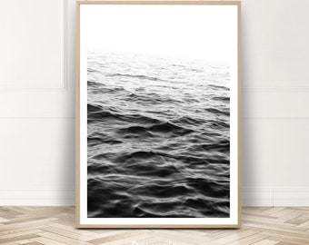 Ocean Photography Print, Ocean Wall Art, Sea Poster, Printable Coastal Decor, Black White Seascape, Ocean Water Art
