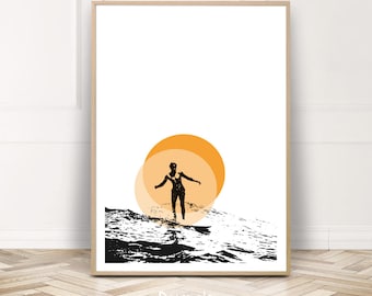 Surf Wall Art, The Duke Surf Print, Vintage Surf Poster, Beach Waves Digital Prints, Longboard Printable, Kids Room gift