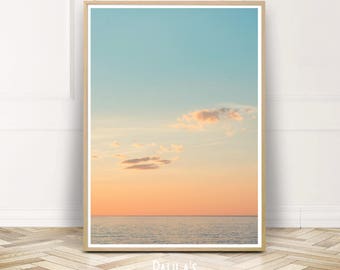 Sunset Photo, Sunset Print, Sunset Photgraphy, Ocean Wall Art, Seascape Print, Printable Ocean Art, Orange Blue Sky Art, Clouds Print
