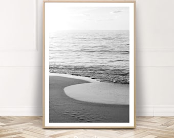 Black White Beach Photo, Sea Print, Sea Poster, Printable Ocean Poster, Digital Home Decor, Relaxing Beach Photography, Wave Wall Art