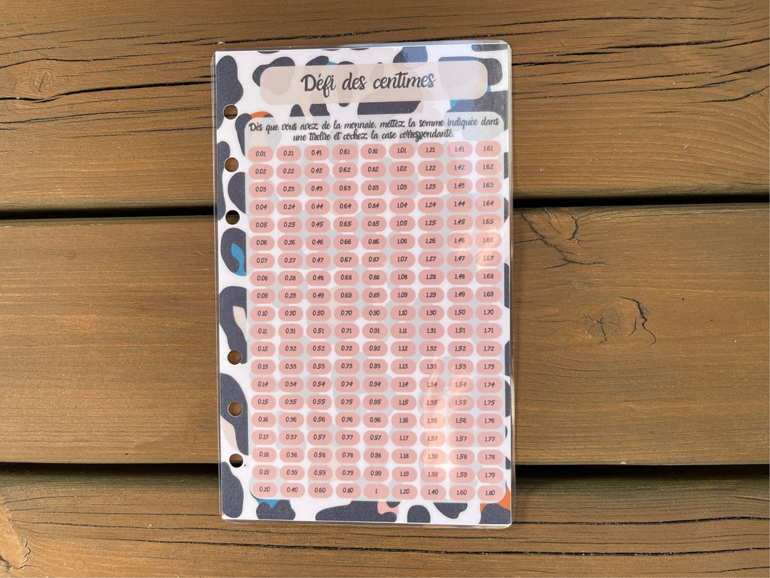 Tracker défi des centimes recto/verso pour classeur budgétaire format A5 ou A6 plastifié et