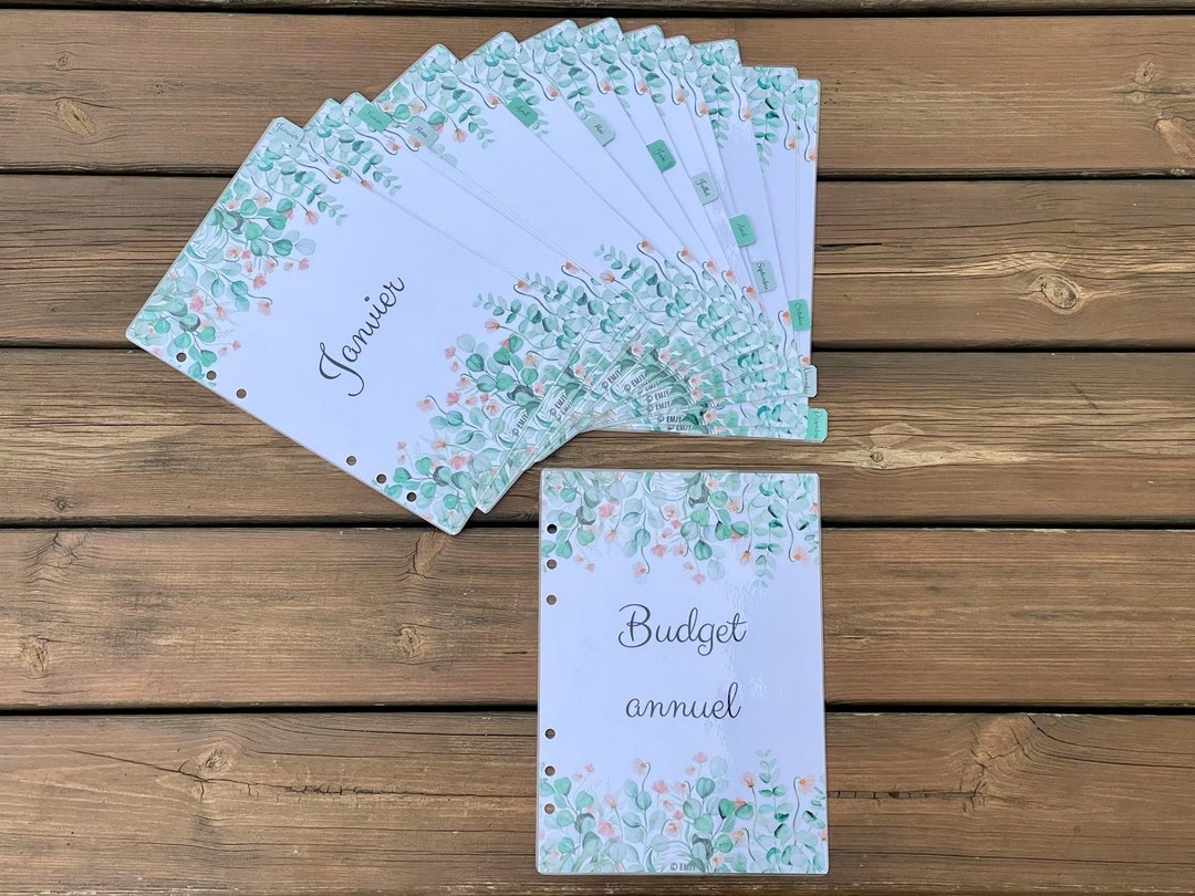 12 intercalaires mensuels + page de garde “budget annuel” pour classeur