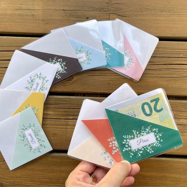 Lot de mini enveloppes format porte-monnaie personnalisées Plastifiées