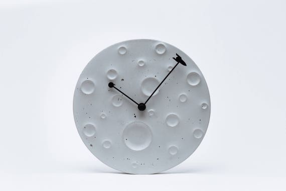 Handmade Concrete Full Moon Wall Clock Gray Living Room Decor Unusual Modern Silent Clock