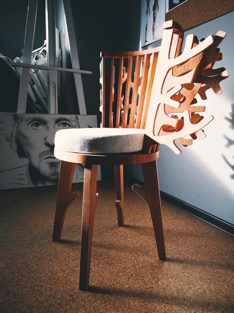 Wood Branch Chair With Linen Cushion Designer Furniture Etsy