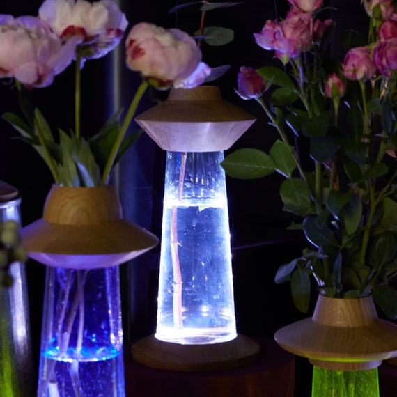 Modern Cordless UFO Flower Vase + Bedside LED Lamp of Clear Glass, Space Decor Lantern Modern Cordless UFO Flower Vase + Bedside LED Lamp of Clear Glass, Space Decor Lantern