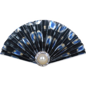 Art Paper Brooch, Fan Brooch, Paper Brooch, Origami Brooch, Paper Pin, Artistic Paper, Blue, Silver, Black, Metallic, 58464