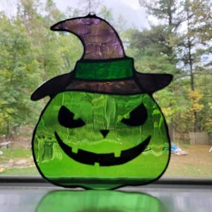 Halloween Witchy Pumpkin Stained Glass Suncatcher