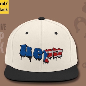 Snapback Hat For Him or Her Embroidered Puerto Rico Flag Bandera WEPA Drip Stocking Stuffer Gift Idea Puerto Rican Pride Culture