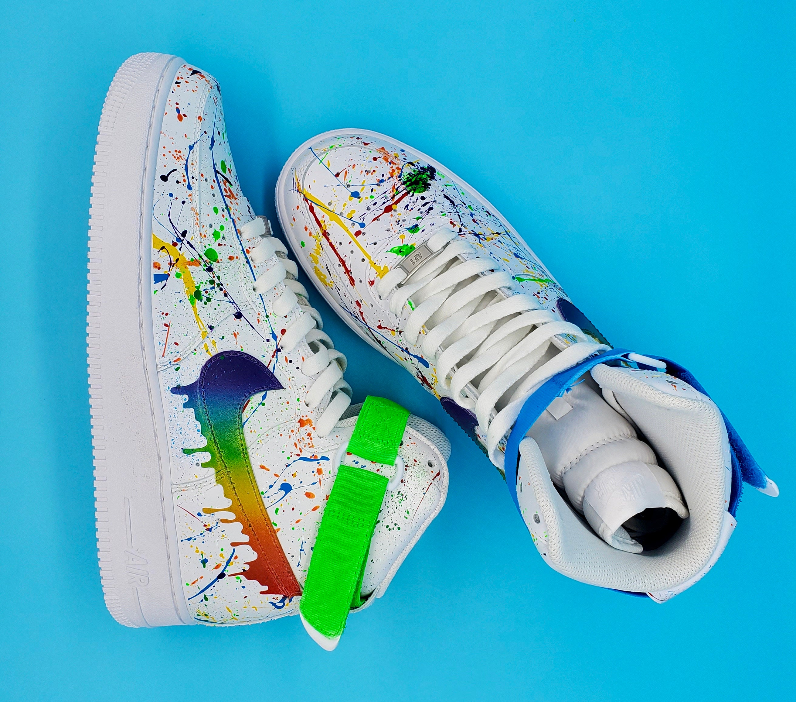 Nike Men's Custom Air Force 1 Rainbow Tie Dye Splatter Shoes Sneakers