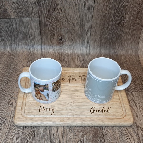 Tea For Two Mug Board : wooden double mug recessed board/tray personalised