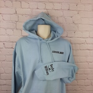 Couples Date Hoodie - Roman Numerals and Sleeve names - Valentines Day Gift