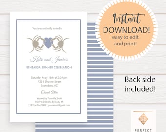 Crab boil Invitation Rehearsal | Engagement Seafood dinner Invitation Printable digital file | Instant Download or printed invitations