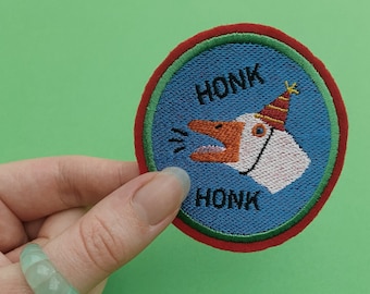 Embroidered Goose In A Party Hat Iron-On Patch