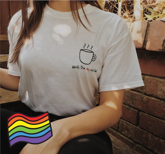 Hand Embroidered spill the Equali tea T shirt Etsy Canada