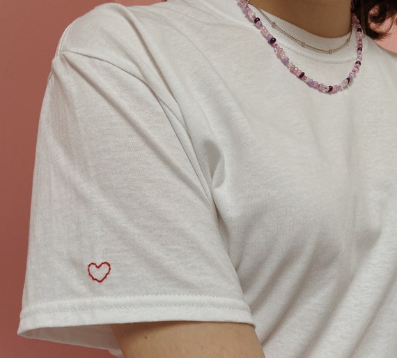 【GRAVER】Heart Smile Embroidery White Clip Overfit Shirt UNISEX] Small Life Logo Heart Smile Short Sleeve T-Shirt
