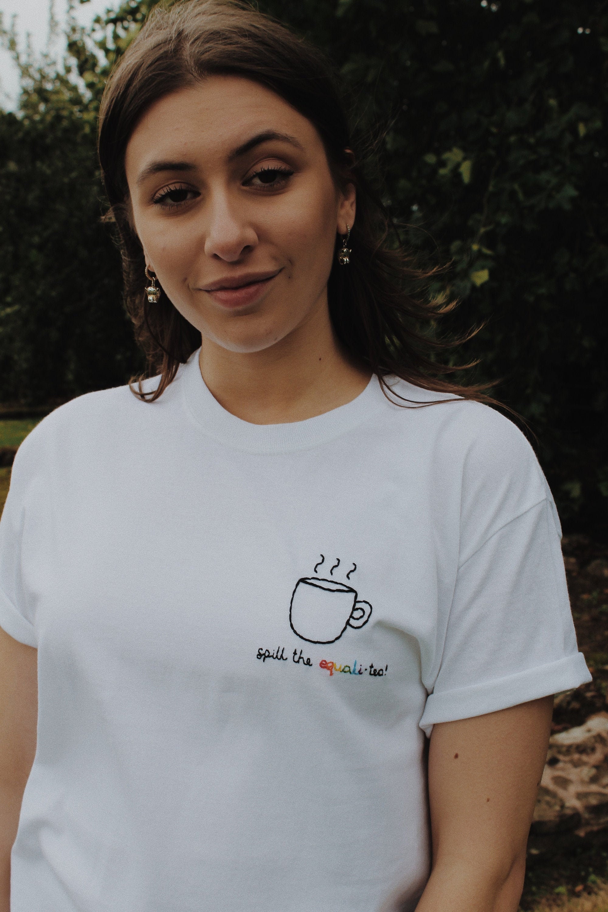 Hand Embroidered spill the Equali-tea T-shirt -  Canada
