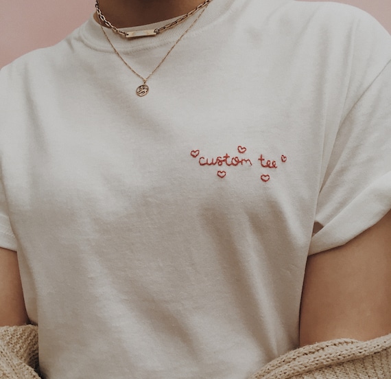 Personalised Hand Embroidered Heart Border T-shirt - Etsy