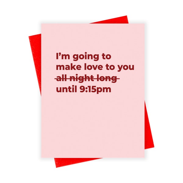 Funny Romantic Card for Boyfriend or Girlfriend – Cute Love Card for Couples – “All Night Long” Anniversary Card