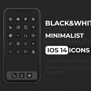 72 iOS 14 Icons Black and White | Minimalist Icons iOS 14 | Iphone iOS 14 Black Matte Icon Pack | Black and White